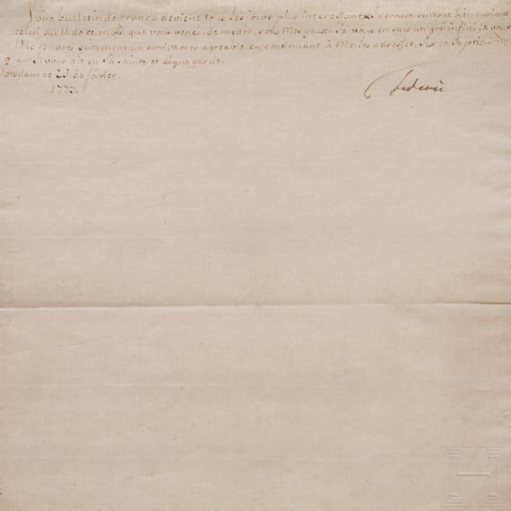 K&ouml;nig Friedrich II. von Preu&szlig;en (1712 - 1786) - signierter Brief vom 25. Februar 1773, wohl an den Herausgeber des "Mercure de France" Jacques Lacombe (1724 - 1811)