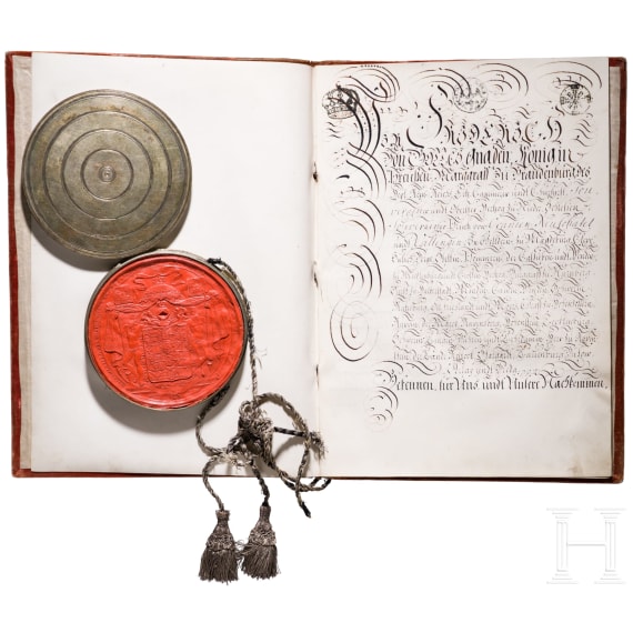 K&ouml;nig Friedrich II von Preu&szlig;en (1712 - 1786) - Adelsbrief f&uuml;r den "Obristlieutenant Lepsischen Regiments Gottfried von Seel" vom 9. Januar 1742