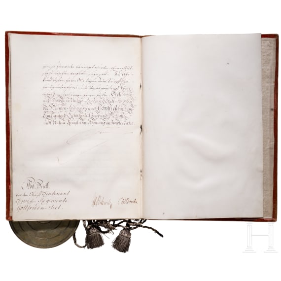 K&ouml;nig Friedrich II von Preu&szlig;en (1712 - 1786) - Adelsbrief f&uuml;r den "Obristlieutenant Lepsischen Regiments Gottfried von Seel" vom 9. Januar 1742