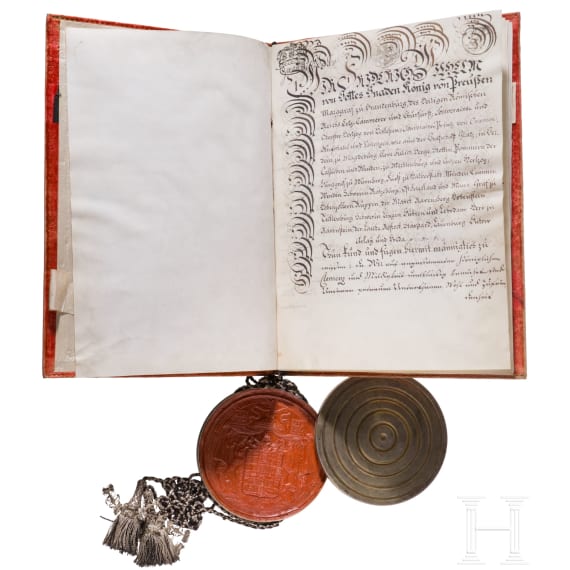 K&ouml;nig Friedrich Wilhelm II. von Preu&szlig;en (1744 - 1797) - Legitimations-Patent zum F&uuml;hren des v&auml;terlichen Namens und Wappens f&uuml;r den unehelichen Sohn eines verstorbenen F&auml;hnrichs, datiert 5.2.1790