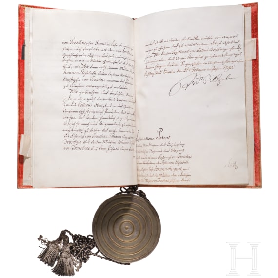 K&ouml;nig Friedrich Wilhelm II. von Preu&szlig;en (1744 - 1797) - Legitimations-Patent zum F&uuml;hren des v&auml;terlichen Namens und Wappens f&uuml;r den unehelichen Sohn eines verstorbenen F&auml;hnrichs, datiert 5.2.1790