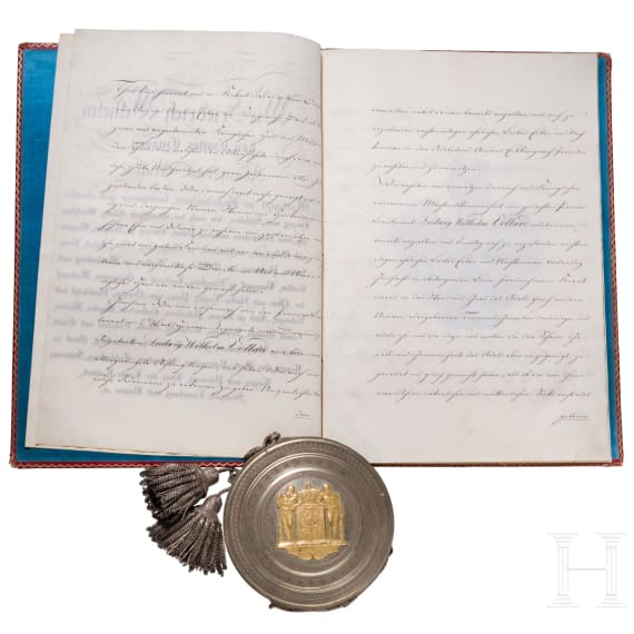 K&ouml;nig Friedrich Wilhelm III. von Preu&szlig;en (1770 - 1840) - Adelsbrief f&uuml;r den Premier-Lieutenant Ludwig Wilhelm Vollard (1793 - 1860) im 2. Leibhusarenregiment, datiert 1. M&auml;rz 1829
