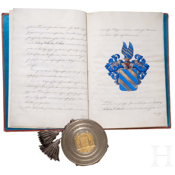 K&ouml;nig Friedrich Wilhelm III. von Preu&szlig;en (1770 - 1840) - Adelsbrief f&uuml;r den Premier-Lieutenant Ludwig Wilhelm Vollard (1793 - 1860) im 2. Leibhusarenregiment, datiert 1. M&auml;rz 1829