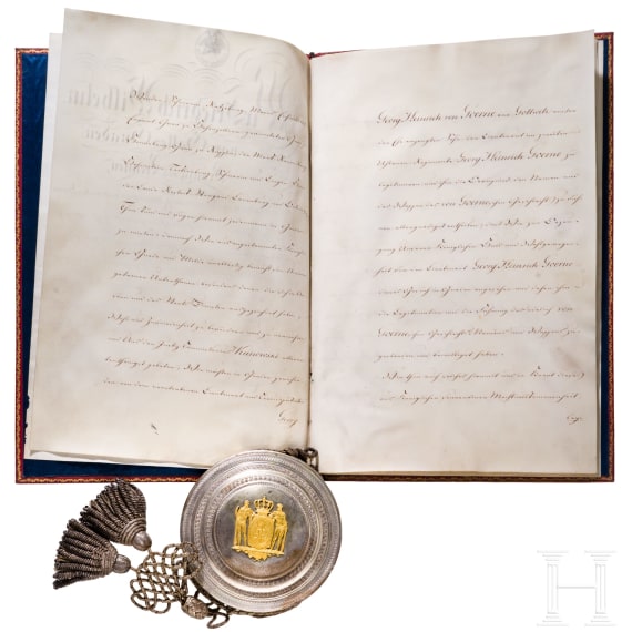 K&ouml;nig Friedrich Wilhelm III. von Preu&szlig;en (1770 - 1840) - Legitimations-Patent zum F&uuml;hren des v&auml;terlichen Namens und Wappens f&uuml;r den unehelichen Sohn eines verstorbenen Lieutenants, datiert 13.7.1821
