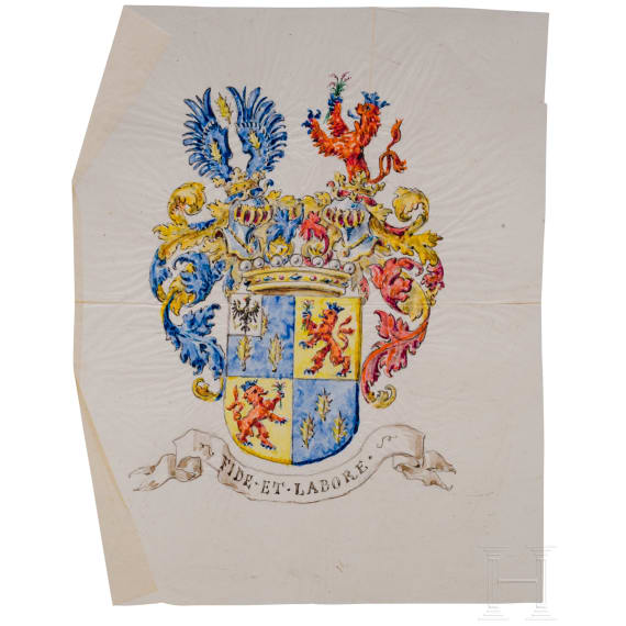 K&ouml;nig Wilhelm I. von Preu&szlig;en (1797 - 1888) - Adelsurkunde f&uuml;r den Bankier August von der Heydt (1801 - 1874), in Prunkkassette, 1863