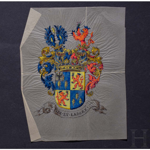 K&ouml;nig Wilhelm I. von Preu&szlig;en (1797 - 1888) - Adelsurkunde f&uuml;r den Bankier August von der Heydt (1801 - 1874), in Prunkkassette, 1863