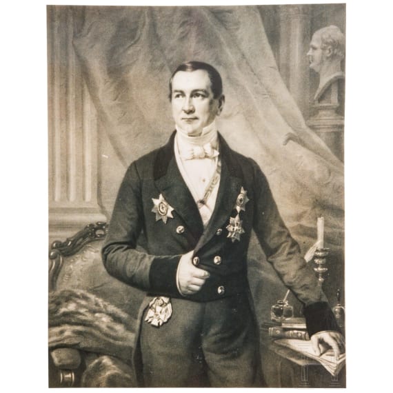 K&ouml;nig Wilhelm I. von Preu&szlig;en (1797 - 1888) - Adelsurkunde f&uuml;r den Bankier August von der Heydt (1801 - 1874), in Prunkkassette, 1863
