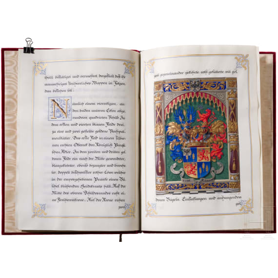 K&ouml;nig Wilhelm I. von Preu&szlig;en (1797 - 1888) - Adelsurkunde f&uuml;r den Bankier August von der Heydt (1801 - 1874), in Prunkkassette, 1863
