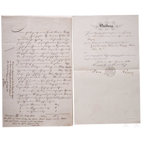 K&ouml;nig Wilhelm I. von Preu&szlig;en (1797 - 1888) - Adelsurkunde f&uuml;r den Bankier August von der Heydt (1801 - 1874), in Prunkkassette, 1863