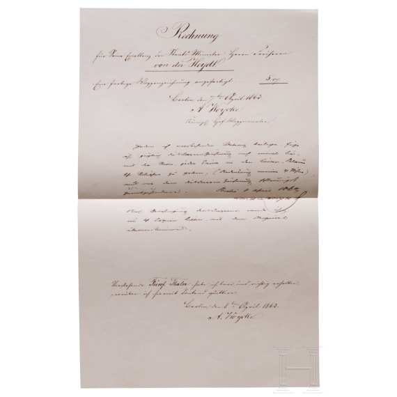 K&ouml;nig Wilhelm I. von Preu&szlig;en (1797 - 1888) - Adelsurkunde f&uuml;r den Bankier August von der Heydt (1801 - 1874), in Prunkkassette, 1863