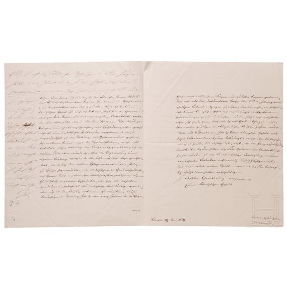 Kaiser Wilhelm I. (1797 - 1888) - eigenh&auml;ndige und signierte Antwort an den Milit&auml;rgouverneur von Unruh seines Sohnes Prinz Friedrich Wilhelm, 1841