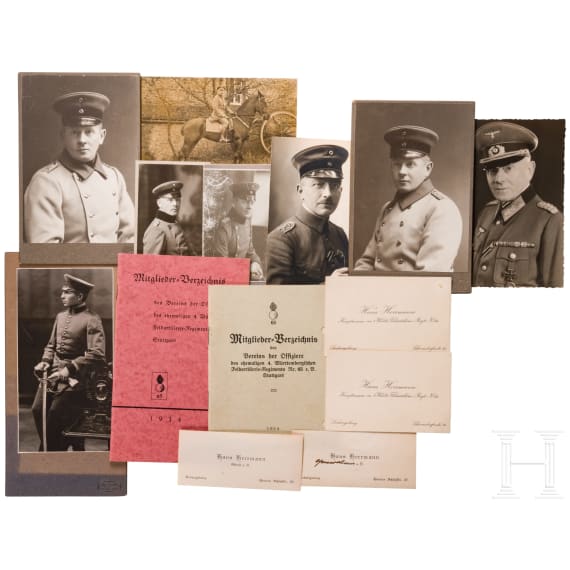 Generalmajor Hans Herrmann (1875 - 1953) - Helm als Offizier der w&uuml;rttembergischen Feldartillerie, acht Fotos und zwei Petschaften aus dem Nachlass