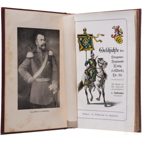 Dragoner-Regiment K&ouml;nig (2. W&uuml;rttembergisches) Nr. 26 - Kartuschtasche und signierte Regimentsgeschichte