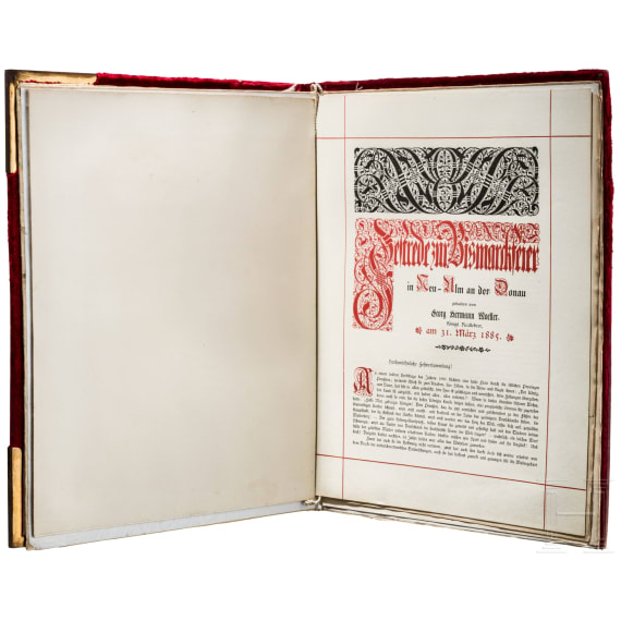 Otto F&uuml;rst von Bismarck (1815 - 1898) - "Festrede zur Bismarckfeier in Neu-Ulm am 31. M&auml;rz 1885", Ehrengeschenk an den Reichskanzler