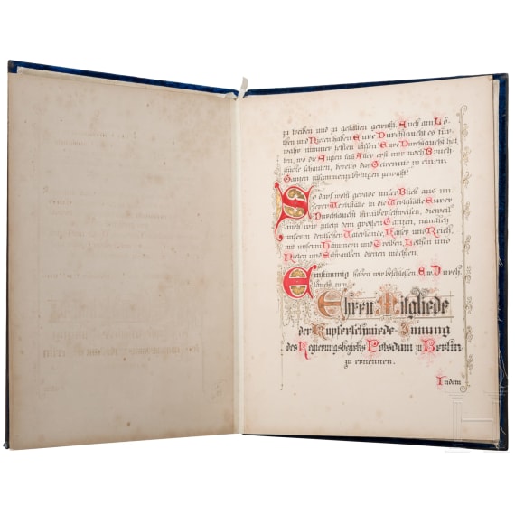 Otto F&uuml;rst von Bismarck (1815 - 1898) - Ehrenmitgliedschafts-Urkunde der Potsdamer Kupferschmiede-Innung zu seinem 80. Geburtstag 1895
