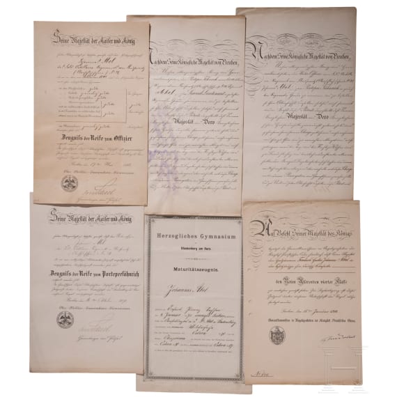 Hauptmann Johannes Abel - gro&szlig;er Urkunden- und Dokumentennachlass, 1878 - 1936