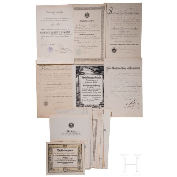 Hauptmann Johannes Abel - gro&szlig;er Urkunden- und Dokumentennachlass, 1878 - 1936