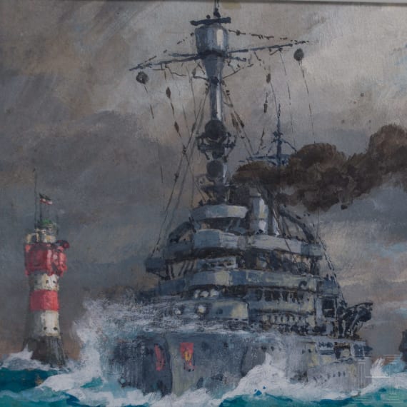 Hans Bohrdt (1857 - 1945), "Linienschiffe 'Schlesien', 'Schleswig-Holstein' und 'Hessen' auf hoher See"