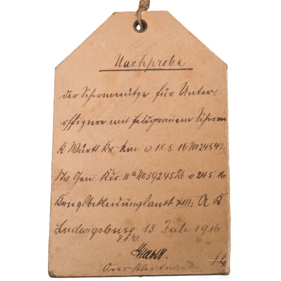 Schirmm&uuml;tze f&uuml;r Unteroffiziere im 2. W&uuml;rttembergischen Ulanen-Regiment Nr. 20 (gesiegelte Probe), datiert 1916
