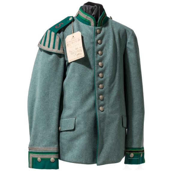 Waffenrock f&uuml;r das J&auml;ger-Regiment zu Pferde Nr. 5, gesiegelte Probe, datiert 1910