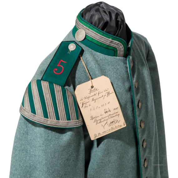 Waffenrock f&uuml;r das J&auml;ger-Regiment zu Pferde Nr. 5, gesiegelte Probe, datiert 1910
