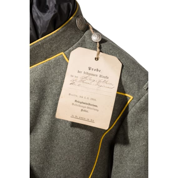 Feldgraue Ulanka f&uuml;r Mannschaften/Unteroffizere im Schleswig-Holsteinischen Ulanen-Regiment Nr. 15 - gesiegelte Probe, datiert 1908