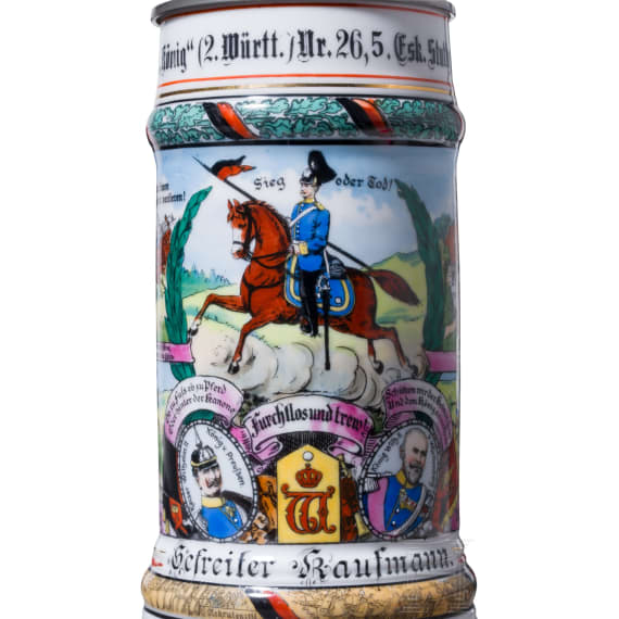 Reservistenkrug des Gefreiten Kaufmann, Dragoner-Regiment "K&ouml;nig" (2. W&uuml;rttembergisches) Nr. 26, Stuttgart-Cannstatt, 1909 - 1912