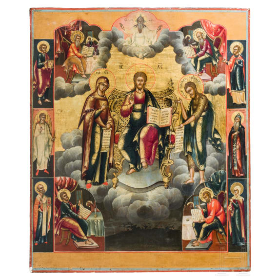 A large icon showing the Deisis and the four Evangelists, Russia, 19th century
