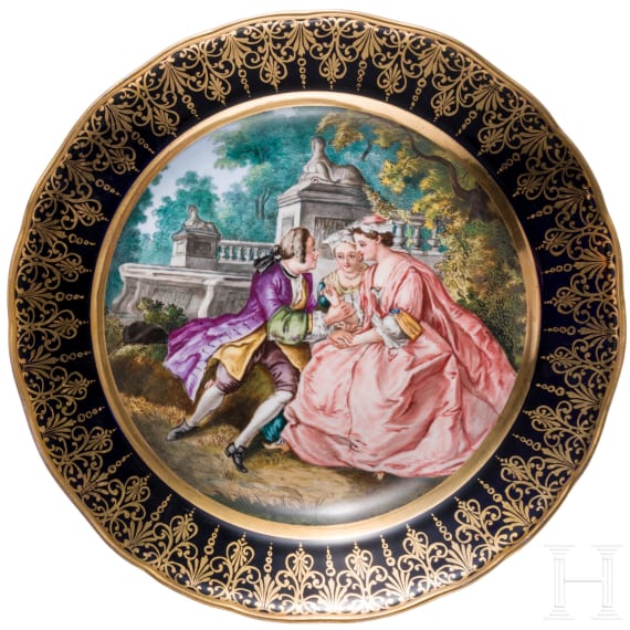 Three porcelain plates, one plate Meissen, circa 1880 (painting later) / two probably Meissen, 19th century