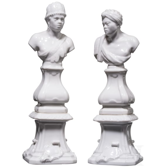 A pair of small KPM busts of an African couple, around 1780/1800