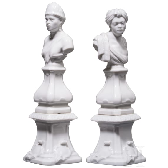 A pair of small KPM busts of an African couple, around 1780/1800