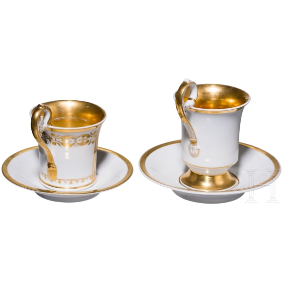 Two porcelain cups with saucers "Schauspielhaus in Berlin" and "Das K&ouml;nigliche Schloss in Berlin", KPM, circa 1840