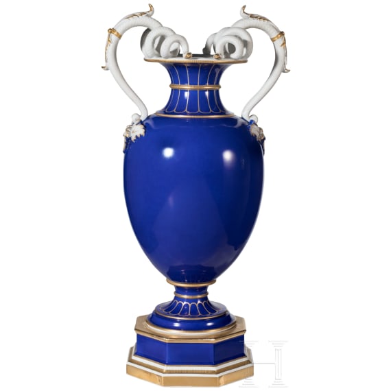 A topographical cobalt-ground amphora vase showing Kaiser Wilhelm Palace, Berlin, KPM, circa 1870/80
