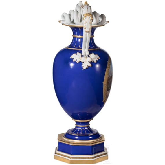 A topographical cobalt-ground amphora vase showing Kaiser Wilhelm Palace, Berlin, KPM, circa 1870/80