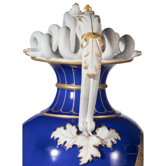 A topographical cobalt-ground amphora vase showing Kaiser Wilhelm Palace, Berlin, KPM, circa 1870/80