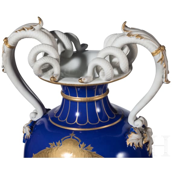 A topographical cobalt-ground amphora vase showing Kaiser Wilhelm Palace, Berlin, KPM, circa 1870/80