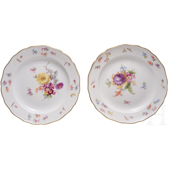 Six porcelain plates with flowers and insects, Meissen, circa 1850/60
