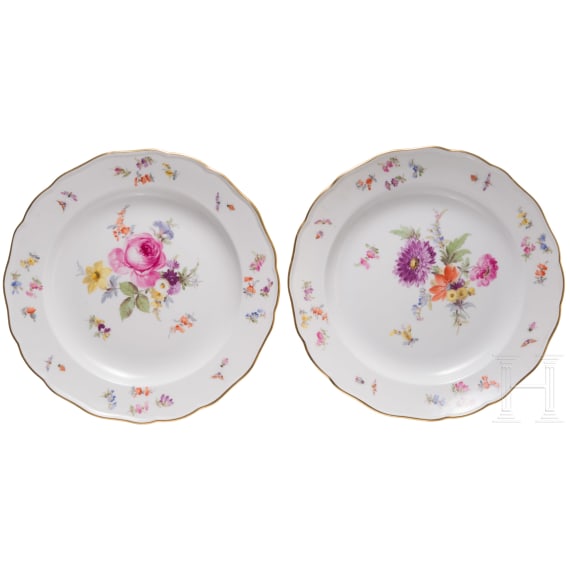Six porcelain plates with flowers and insects, Meissen, circa 1850/60