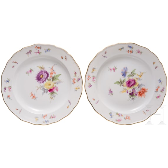 Six porcelain plates with flowers and insects, Meissen, circa 1850/60