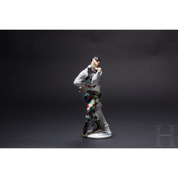 A porcelain dancer figure "Bajazzo" based on characters from the ballet "Le Carnaval", Paul Scheurich, 1919 (design), Meissen, mid-20th century (finish)