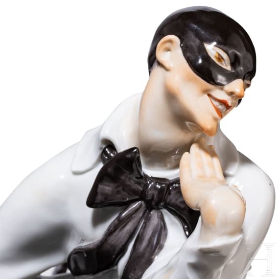 A porcelain dancer figure "Bajazzo" based on characters from the ballet "Le Carnaval", Paul Scheurich, 1919 (design), Meissen, mid-20th century (finish)