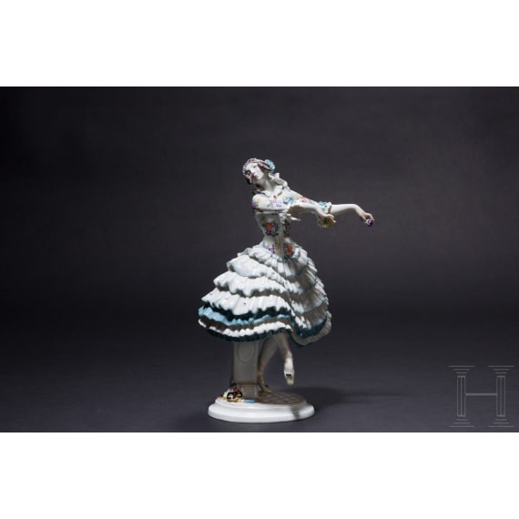 A porcelain ballet dancer "Chiarina" based on characters from the ballet "Le Carnaval", Paul Scheurich, 1913 (design), Meissen, 20th century (finish)
