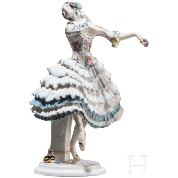 A porcelain ballet dancer "Chiarina" based on characters from the ballet "Le Carnaval", Paul Scheurich, 1913 (design), Meissen, 20th century (finish)