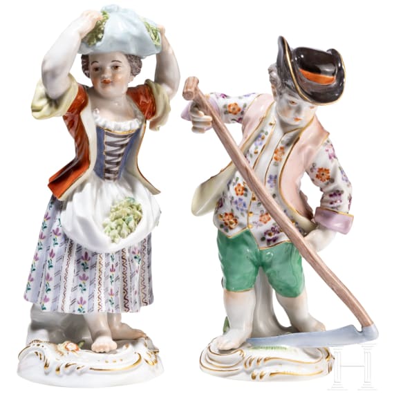 Two porcelain gardener children, Johann Joachim Kaendler, circa 1750 (design), Meissen, 20th century (finish)