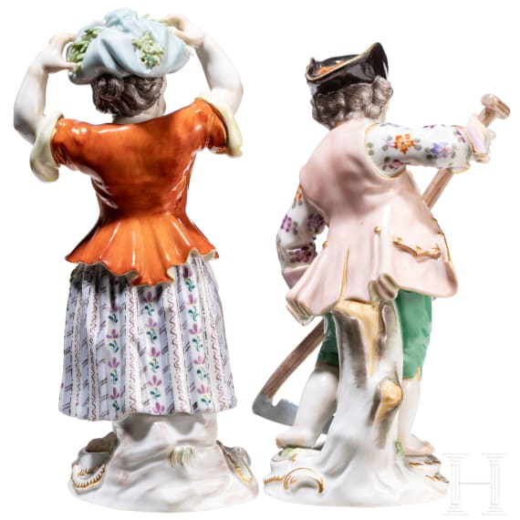 Two porcelain gardener children, Johann Joachim Kaendler, circa 1750 (design), Meissen, 20th century (finish)