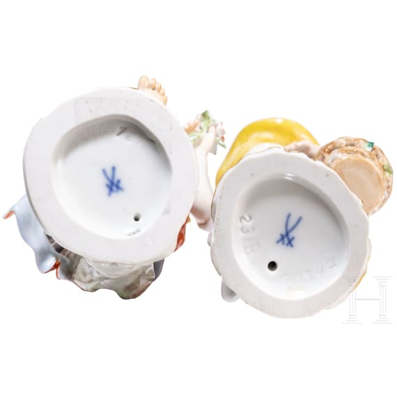 Two porcelain gardener children, Johann Joachim Kaendler, circa 1750 (design), Meissen, 20th century (finish)