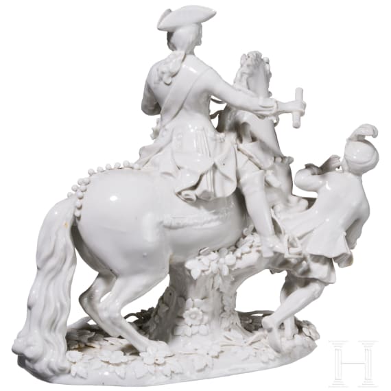A porcelain group showing Tsarina Elisabeth of Russia on horseback, Johann Joachim Kaendler, circa 1745 (design), Meissen, 20th century (finish)