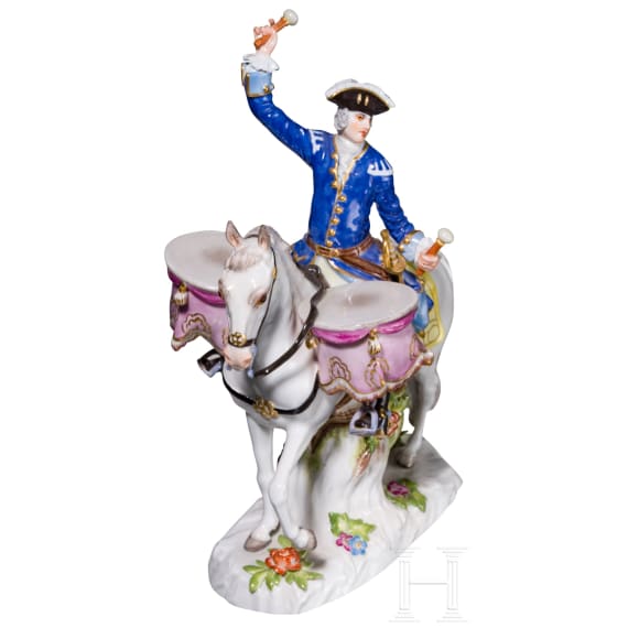 A drummer on horseback, Johann Joachim Kaendler, circa 1755 (design), Meissen, 20th century (finish)