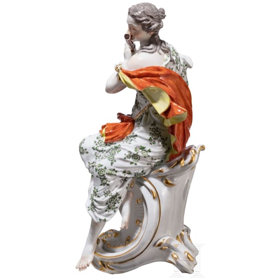 A large and rare porcelain figure "Euterpe" from the series of the Muses, Johann Joachim Kaendler, 1748 (design), Meissen 20th century (finish)