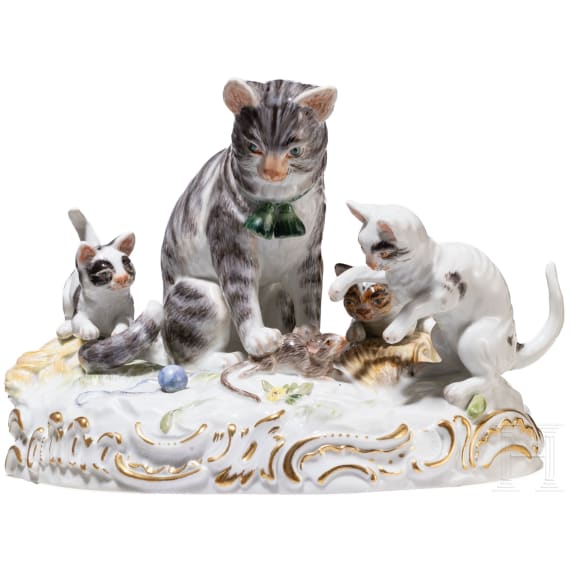 A rare porcelain cat group, Carl Richard Schneider, 1880 (design), Meissen, before 1924 (finish)